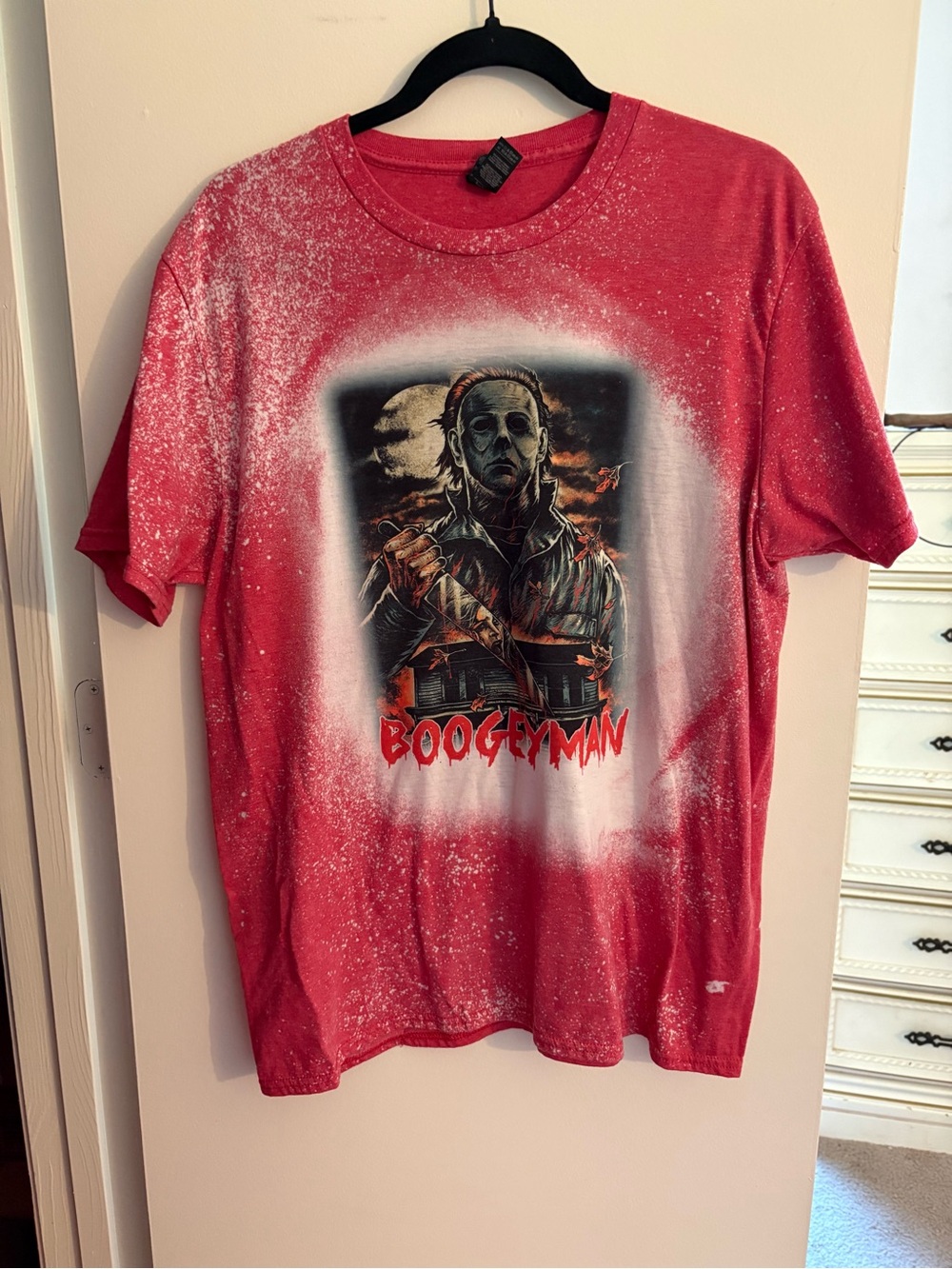Anvil Red Boogeyman Graphic Tee with Distressed White Spray